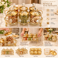 Anupam Gold Six Glass Jar Dry Fruit, Candy & Spice Storage Set with Crystal-Style Knob Lids and Decorative Metal Serving Rack — image 3