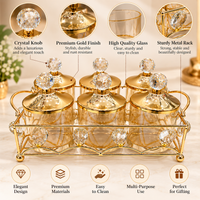 Anupam Gold Six Glass Jar Dry Fruit, Candy & Spice Storage Set with Crystal-Style Knob Lids and Decorative Metal Serving Rack — image 4