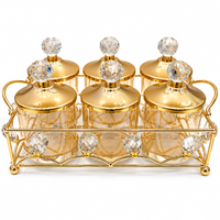 Anupam Gold Six Glass Jar Dry Fruit, Candy & Spice Storage Set with Crystal-Style Knob Lids and Decorative Metal Serving Rack — image 5