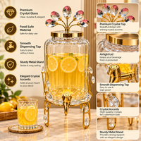 Anupam Gold Ribbed Glass Beverage Dispenser with Tap, Metal Stand & Floral Lid Accent, Gold Metal & Glass - product image 2