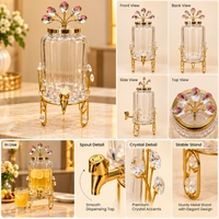 Anupam Gold Ribbed Glass Beverage Dispenser with Tap, Metal Stand & Floral Lid Accent, Gold Metal & Glass - product image 3