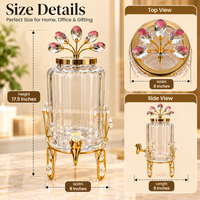 Anupam Gold Ribbed Glass Beverage Dispenser with Tap, Metal Stand & Floral Lid Accent, Gold Metal & Glass - product image 4