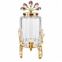 Anupam Gold Ribbed Glass Beverage Dispenser with Tap, Metal Stand & Floral Lid Accent, Gold Metal & Glass - product image 5
