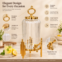 Anupam Gold Ribbed Glass Beverage Dispenser with Ring Handle Lid & Geometric Metal Stand, Gold Metal & Glass - product image 2