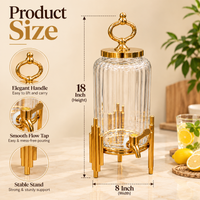 Anupam Gold Ribbed Glass Beverage Dispenser with Ring Handle Lid & Geometric Metal Stand, Gold Metal & Glass - product image 3
