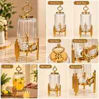 Anupam Gold Ribbed Glass Beverage Dispenser with Ring Handle Lid & Geometric Metal Stand, Gold Metal & Glass - product image 4