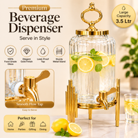 Anupam Gold Ribbed Glass Beverage Dispenser with Ring Handle Lid & Geometric Metal Stand, Gold Metal & Glass - product image 5