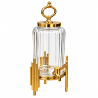 Anupam Gold Ribbed Glass Beverage Dispenser with Ring Handle Lid & Geometric Metal Stand, Gold Metal & Glass - product image 6