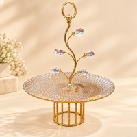 Anupam Gold Textured Glass Serving Tray with Crystal Style Leaf Accents & Ring Handle, Gold Metal & Glass - product image 1