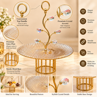 Anupam Gold Textured Glass Serving Tray with Crystal Style Leaf Accents & Ring Handle, Gold Metal & Glass - product image 3
