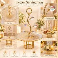 Anupam Gold Textured Glass Serving Tray with Crystal Style Leaf Accents & Ring Handle, Gold Metal & Glass - product image 4