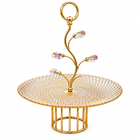 Anupam Gold Textured Glass Serving Tray with Crystal Style Leaf Accents & Ring Handle, Gold Metal & Glass - product image 5