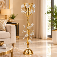 Anupam Gold Tall Floor Candle Holder with Glass Floral Accents & Branch Detail, Gold Metal & Glass - product image 1