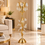 Anupam Gold Tall Floor Candle Holder with Glass Floral Accents & Branch Detail, Gold Metal & Glass - product image 1