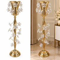 Anupam Gold Tall Floor Candle Holder with Glass Floral Accents & Branch Detail, Gold Metal & Glass - product image 2
