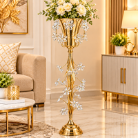 Anupam Gold Tall Floor Candle Holder with Glass Floral Accents & Branch Detail, Gold Metal & Glass - product image 4