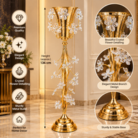 Anupam Gold Tall Floor Candle Holder with Glass Floral Accents & Branch Detail, Gold Metal & Glass - product image 5