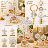 Anupam Gold Three Bowl Lidded Glass Candy & Dry Fruit Serving Stand with Ring Handle, Gold Metal & Glass - product image 2