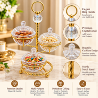 Anupam Gold Three Bowl Lidded Glass Candy & Dry Fruit Serving Stand with Ring Handle, Gold Metal & Glass - product image 4