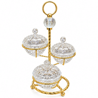 Anupam Gold Three Bowl Lidded Glass Candy & Dry Fruit Serving Stand with Ring Handle, Gold Metal & Glass - product image 5