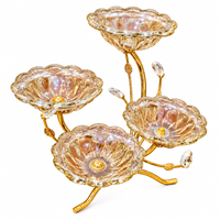 Anupam Gold Four Flower Bowl Glass Centrepiece with Branch Metal Stand for Table Decor, Gold Metal & Glass - product image 5