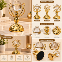 Anupam Gold Glass Orb Showpiece with Interlocking Metal Rings & Pedestal Base, Gold Metal & Glass - product image 3