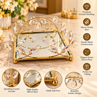 Anupam Gold Square Mirrored Decorative Tray with Glass Leaf Accents & Ball Feet, Gold Metal & Glass - product image 2