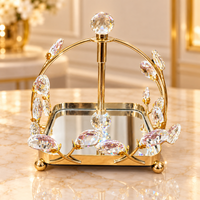 Anupam Gold Mirrored Decorative Tray with Crystal Style Leaf Frame & Central Finial, Gold Metal & Glass - product image 1