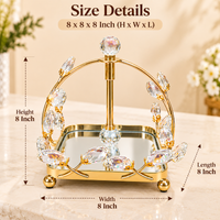 Anupam Gold Mirrored Decorative Tray with Crystal Style Leaf Frame & Central Finial, Gold Metal & Glass - product image 2