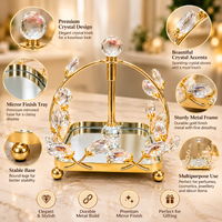 Anupam Gold Mirrored Decorative Tray with Crystal Style Leaf Frame & Central Finial, Gold Metal & Glass - product image 3