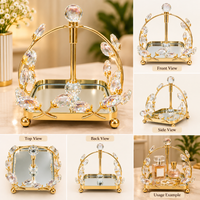 Anupam Gold Mirrored Decorative Tray with Crystal Style Leaf Frame & Central Finial, Gold Metal & Glass - product image 4