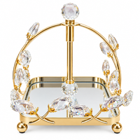 Anupam Gold Mirrored Decorative Tray with Crystal Style Leaf Frame & Central Finial, Gold Metal & Glass - product image 5