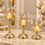 Anupam Gold Glass Candle Holders Set of 3 with Floral Accents & Pedestal Bases, Gold Metal & Glass - product image 1