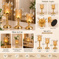 Anupam Gold Glass Candle Holders Set of 3 with Floral Accents & Pedestal Bases, Gold Metal & Glass - product image 2