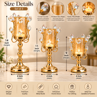 Anupam Gold Glass Candle Holders Set of 3 with Floral Accents & Pedestal Bases, Gold Metal & Glass - product image 3