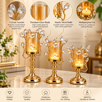 Anupam Gold Glass Candle Holders Set of 3 with Floral Accents & Pedestal Bases, Gold Metal & Glass - product image 4