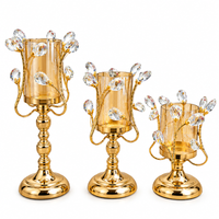 Anupam Gold Glass Candle Holders Set of 3 with Floral Accents & Pedestal Bases, Gold Metal & Glass - product image 5
