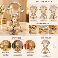 Anupam Gold & Silver Leaf Design Clear Glass Orb Showpiece with Ornate Metal Stand for Home, Office & Table Decor — image 2