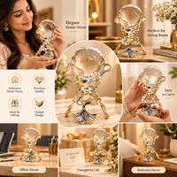 Anupam Gold & Silver Leaf Design Clear Glass Orb Showpiece with Ornate Metal Stand for Home, Office & Table Decor — image 3