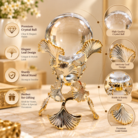 Anupam Gold & Silver Leaf Design Clear Glass Orb Showpiece with Ornate Metal Stand for Home, Office & Table Decor — image 4