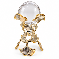Anupam Gold & Silver Leaf Design Clear Glass Orb Showpiece with Ornate Metal Stand for Home, Office & Table Decor — image 5