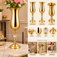 Anupam Gold Trumpet Flower Vase with Flared Rim, Glass Accent Stem & Pedestal Base, Gold Metal & Glass - product image 3