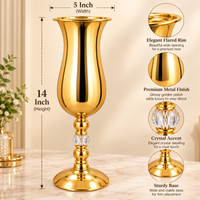 Anupam Gold Trumpet Flower Vase with Flared Rim, Glass Accent Stem & Pedestal Base, Gold Metal & Glass - product image 4