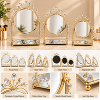 Anupam Gold Decorative Tabletop Mirrors Set of 3 with Floral Crowns & Mirrored Trays, Gold Metal & Glass - product image 3