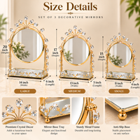 Anupam Gold Decorative Tabletop Mirrors Set of 3 with Floral Crowns & Mirrored Trays, Gold Metal & Glass - product image 4