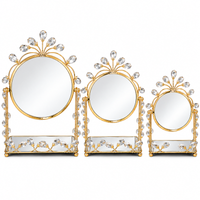 Anupam Gold Decorative Tabletop Mirrors Set of 3 with Floral Crowns & Mirrored Trays, Gold Metal & Glass - product image 5