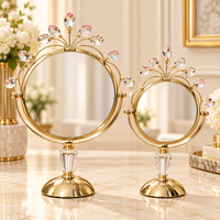 Anupam Gold Round Tabletop Mirrors Set of 2 with Floral Glass Crowns & Pedestal Stands, Gold Metal & Glass - product image 1