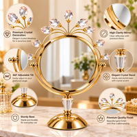 Anupam Gold Round Tabletop Mirrors Set of 2 with Floral Glass Crowns & Pedestal Stands, Gold Metal & Glass - product image 2