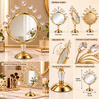 Anupam Gold Round Tabletop Mirrors Set of 2 with Floral Glass Crowns & Pedestal Stands, Gold Metal & Glass - product image 3