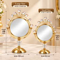 Anupam Gold Round Tabletop Mirrors Set of 2 with Floral Glass Crowns & Pedestal Stands, Gold Metal & Glass - product image 4